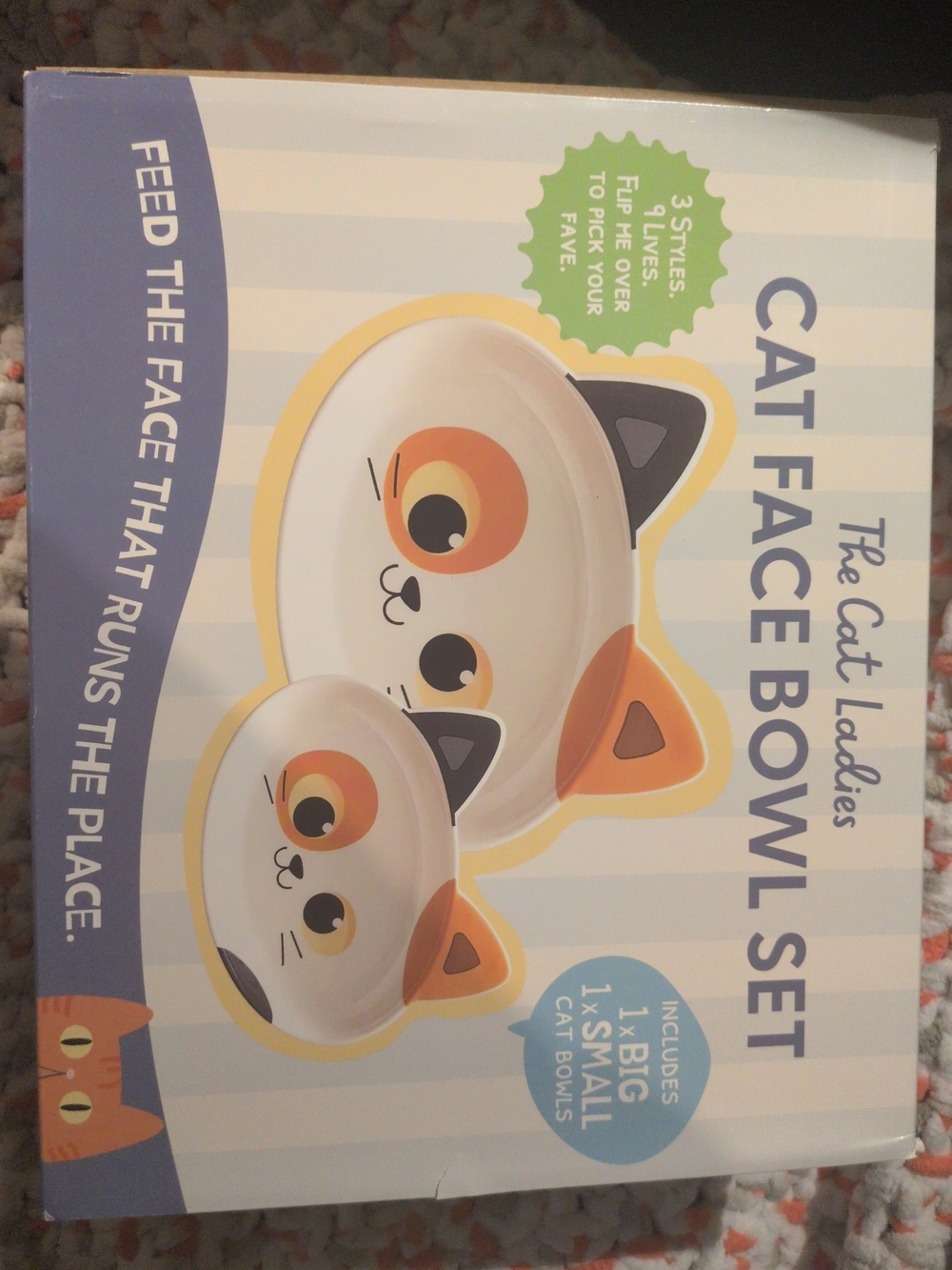 Cat Face Bowl Set - White with Orange Accents